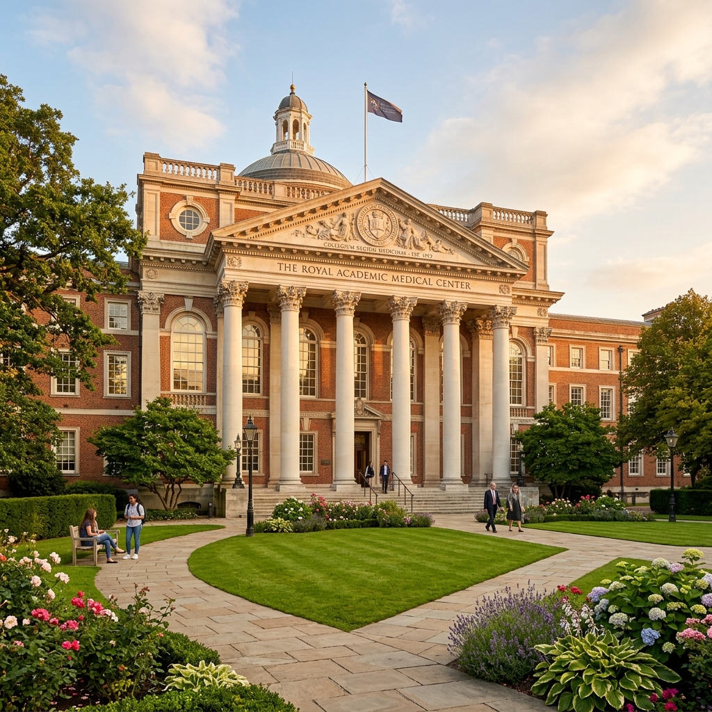 Prestigious University neoclassical campus pillars